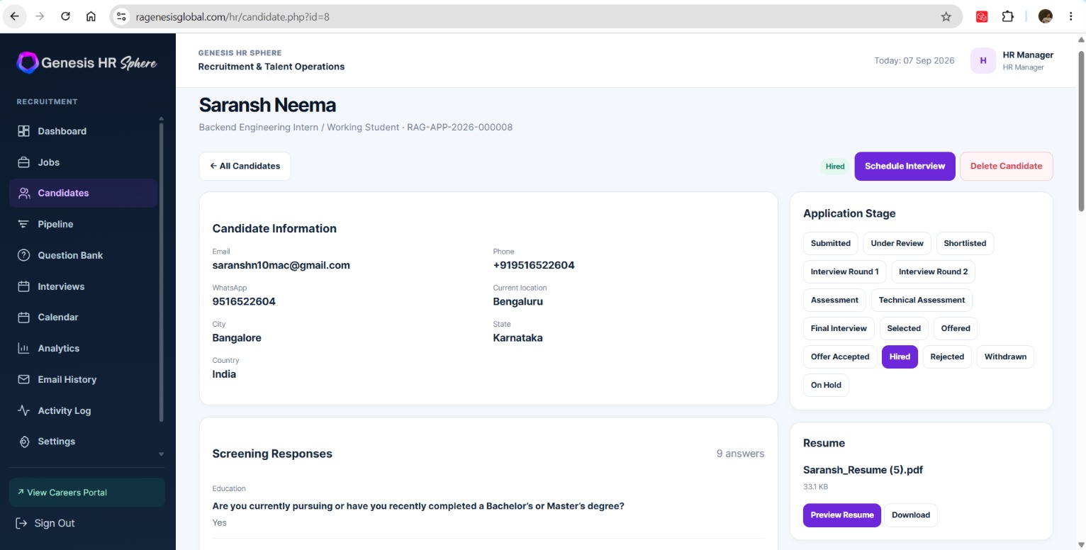 HR Sphere decision support screen