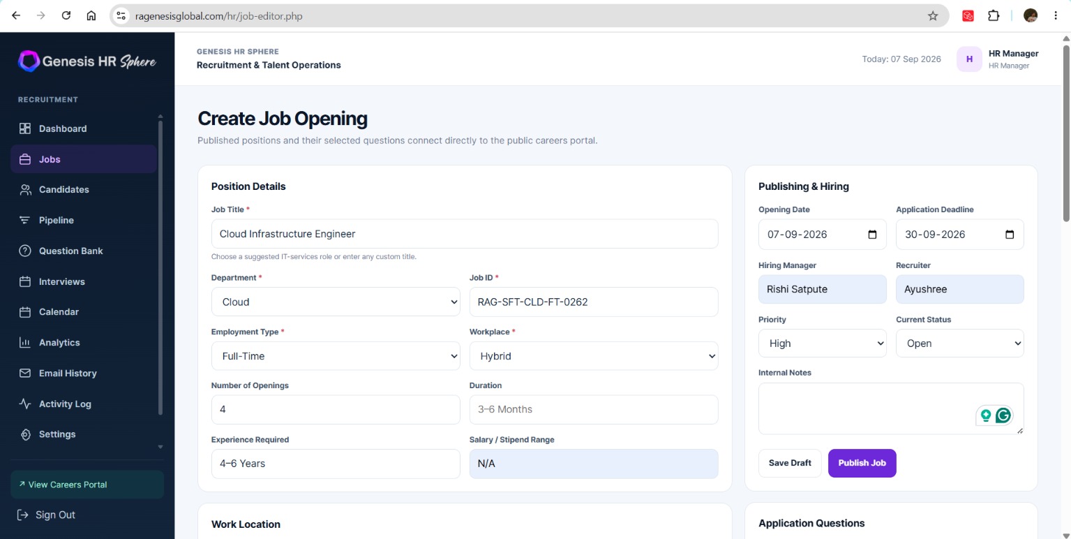 HR Sphere jobs screen